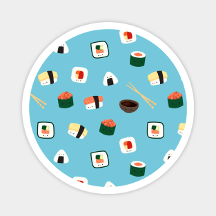 Kawaii sushi pattern blue happy nigiri salmon Magnet